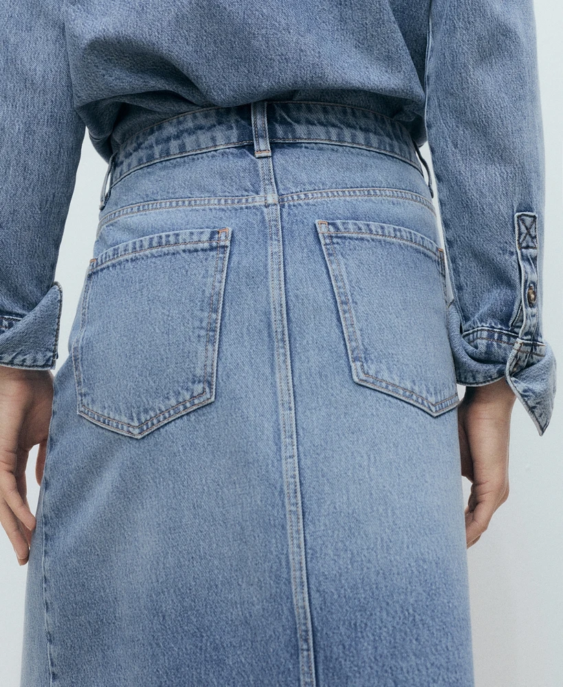 Mango Women's Denim Midi Skirt