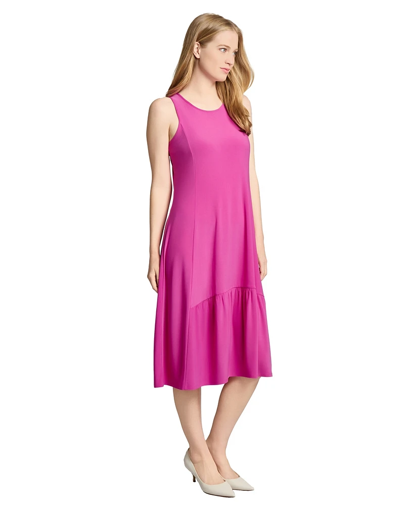 Jones New York Petite Crew Neck Tank Dress with Ruffle Hem