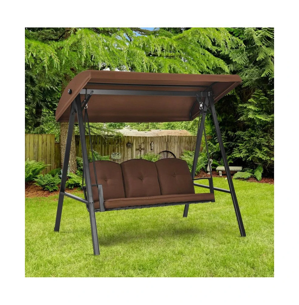 Outdoor 3-Seat Porch Swing with Adjust Canopy and Cushions