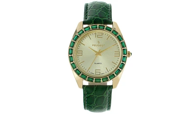 Peugeot Women's 40mm Green Boyfriend Watch with Baguette Crystals