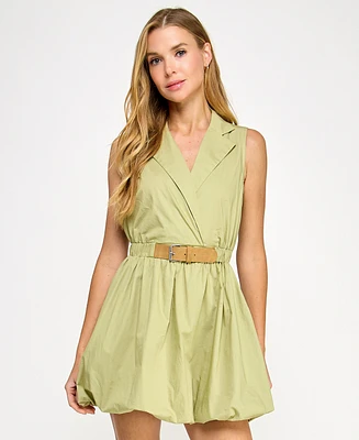 Seni & Cade Juniors' Surplice Belted Short Bubble Dress