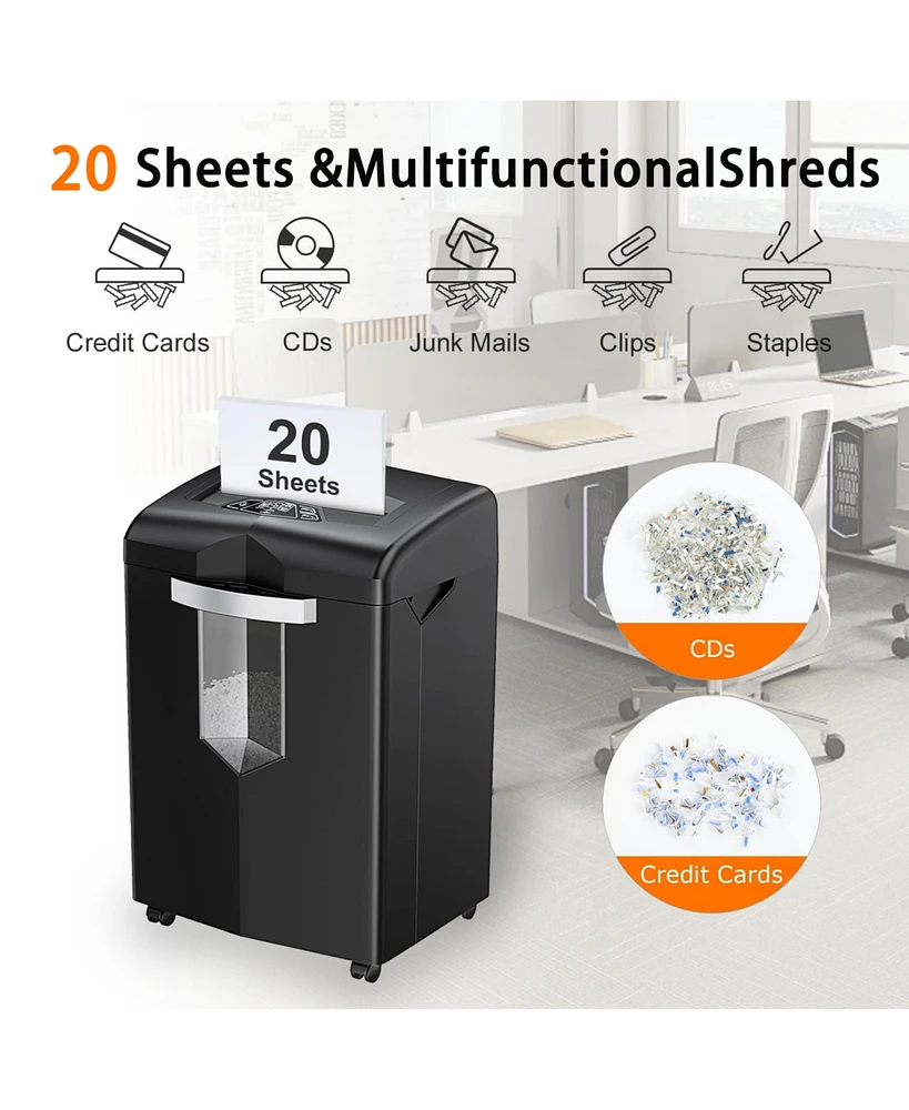 Bonsaii Heavy Duty Paper Shredder, 20 Sheet 40 Mins Large Office Crosscut Shredder for Commercial Use, Anti-Jam System & P-4 High Security Supports Cd