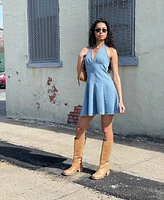 Steve Madden Women's Malia Stretch Denim Halterneck Dress