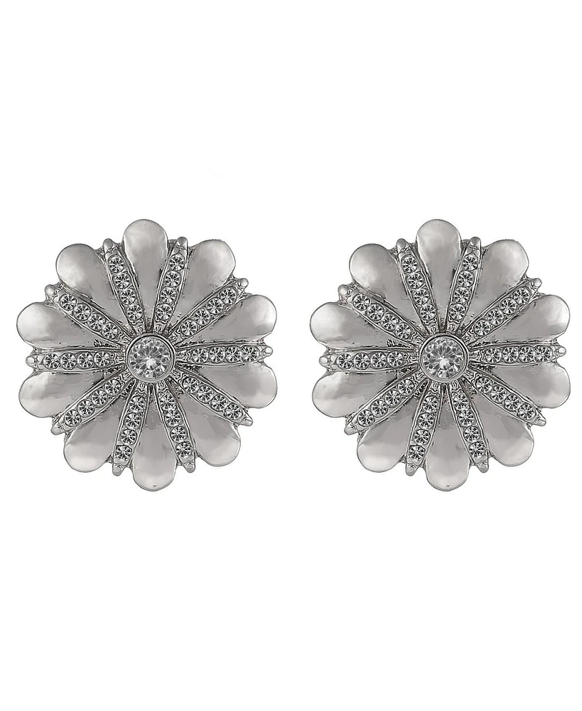 Laundry by Shelli Segal Silver Tone Flower Button Earrings