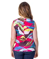 24seven Comfort Apparel Petite Pink Pleated Crew Neck Back Closure Sleeveless Top