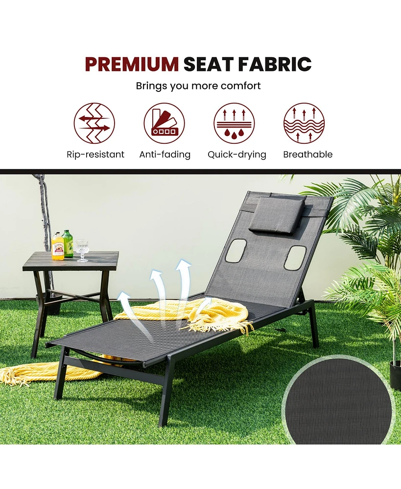 Gymax Patio Sunbathing Lounge Chair w/ Face Hole & Detachable Head Pillows Poolside