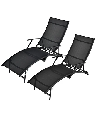 Gymax Set of 2 Foldable Patio Chaise Lounge w/ 5-level Backrest Outdoor Recliner Chair