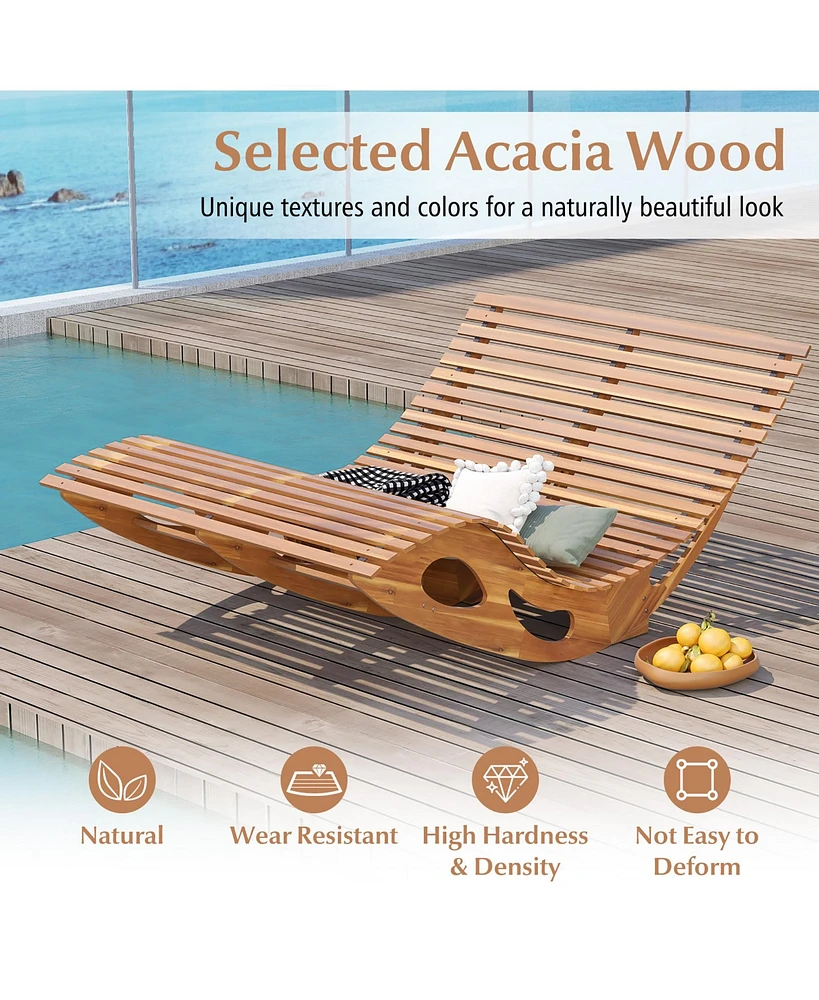 Gymax 2PCS Outdoor Double Chaise Lounge for 2 w/ High Back Slatted Seat Stopper Patio