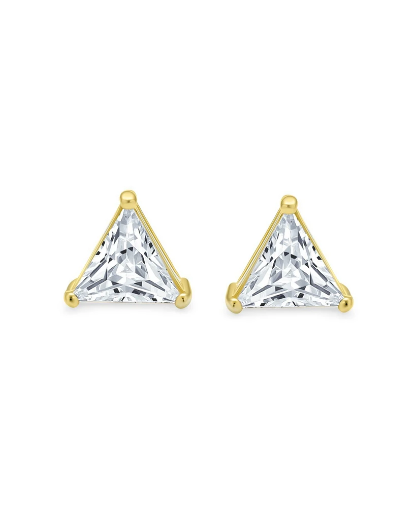 Bling Jewelry Set of 2 Triangle Clear Cubic Zirconia Stud Earrings Gold Plated Sterling Silver