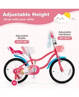 Kids Girls Bike with Doll Seat and Training Wheels for Easy Riding