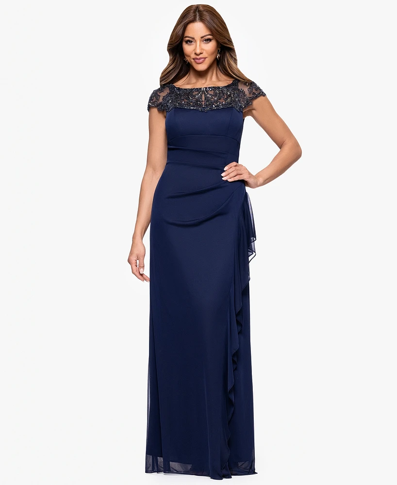 Xscape Women's Boat-Neck Long Sheath Dress