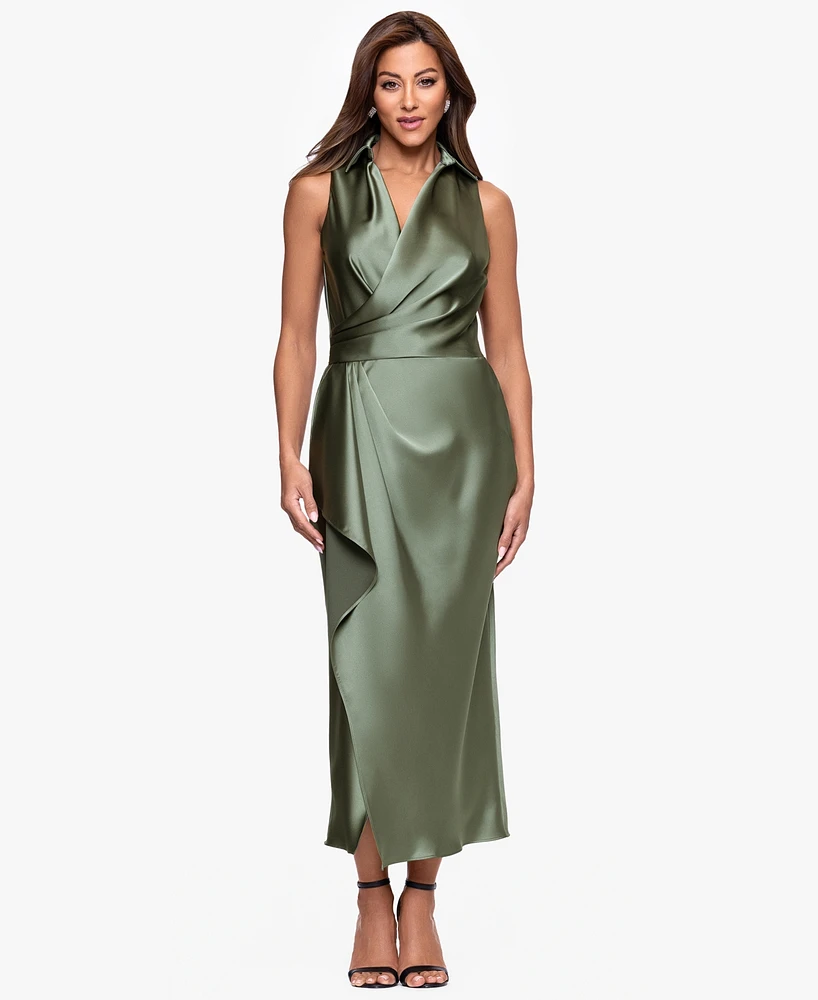 Xscape Women's Collar Sleeveless Sheath Midi Dress