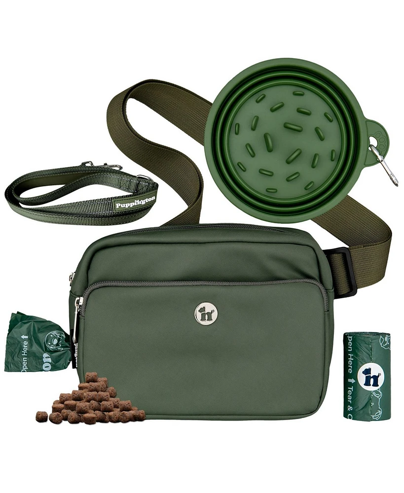 3-in-1 Dog Walk Bag, Travel Bowl , & Reflective Leash with Matching Planet-Safe Poop Bags