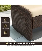 2-Piece Outdoor Pe Wicker Ottomans with Removable Cushions for Patio or Garden