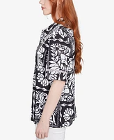 Ruby Rd. Petite Lotus Patchwork Button Front Camp Shirt