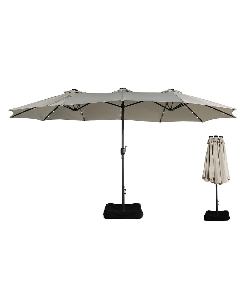 15 Ft Patio Umbrella with Base Included Outdoor Solar Lights Large Double-sided Market Table Umb