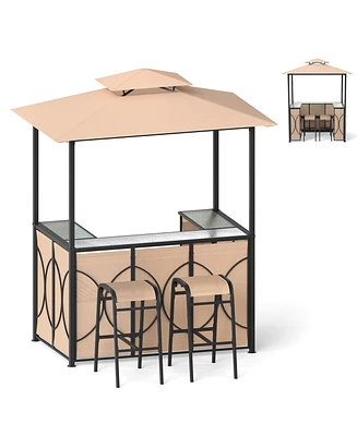 Grill Gazebo Set with Bar Table and 2 Stools for Outdoor Cooking and Entertaining