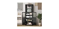 6-Tier Freestanding Bathroom Cabinet with 2 Open Compartments and Adjustable Shelves