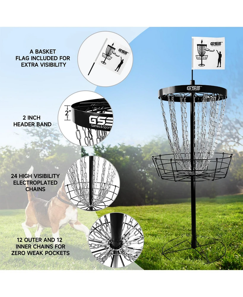 Deluxe 24-Chain Disc Golf Targets Basket, Metal Flying Practice Basket (Black/Blue/Orange/Red)