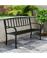 Outdoor Garden Bench with Slatted Backrest and Curved Armrests