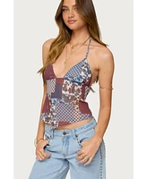 Edikted Women's Mixed Patchwork Backless Halter Top