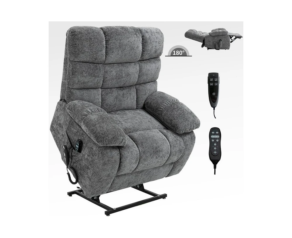 Lift Recliner Chair Heat Massage Dual Motor Infinite Position Up to 350 Lbs Large Electric Power Recliners with Power-Remote, Medium-firm and Hea