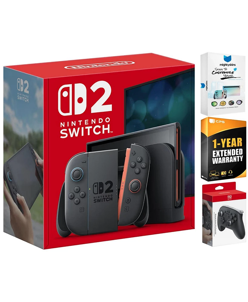 Nintendo Switch 2 Video Game Console with Pro Controller, MightySkins Code and 1 Cps Year Extended Warranty