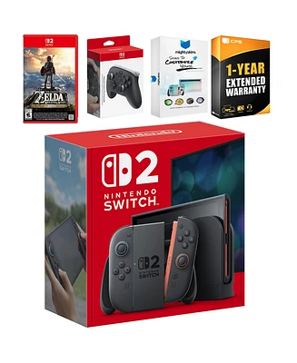Nintendo Switch 2 Console with Zelda Breath of the Wild, Pro Controller, MightySkins Code and 1 Cps Year Extended Warranty