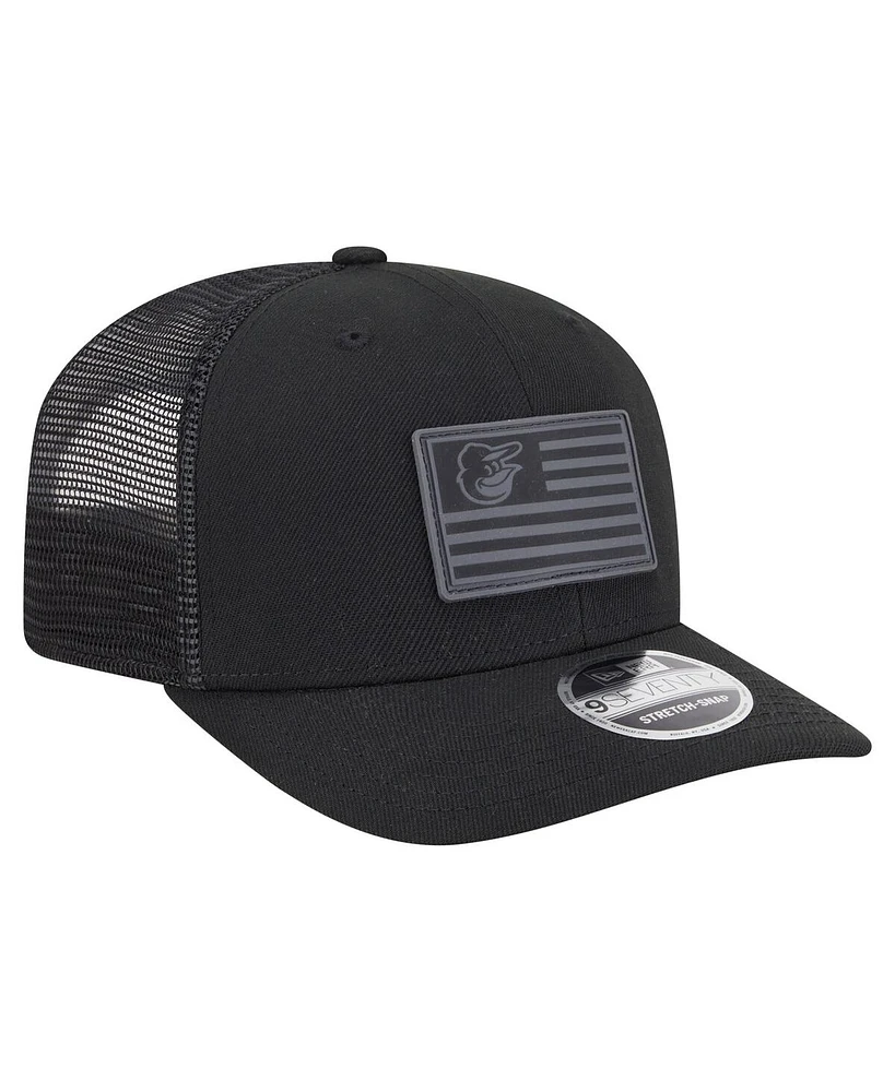 New Era Men's Black Baltimore Orioles Tonal Flag 9SEVENTY Stretch-Snap Hat