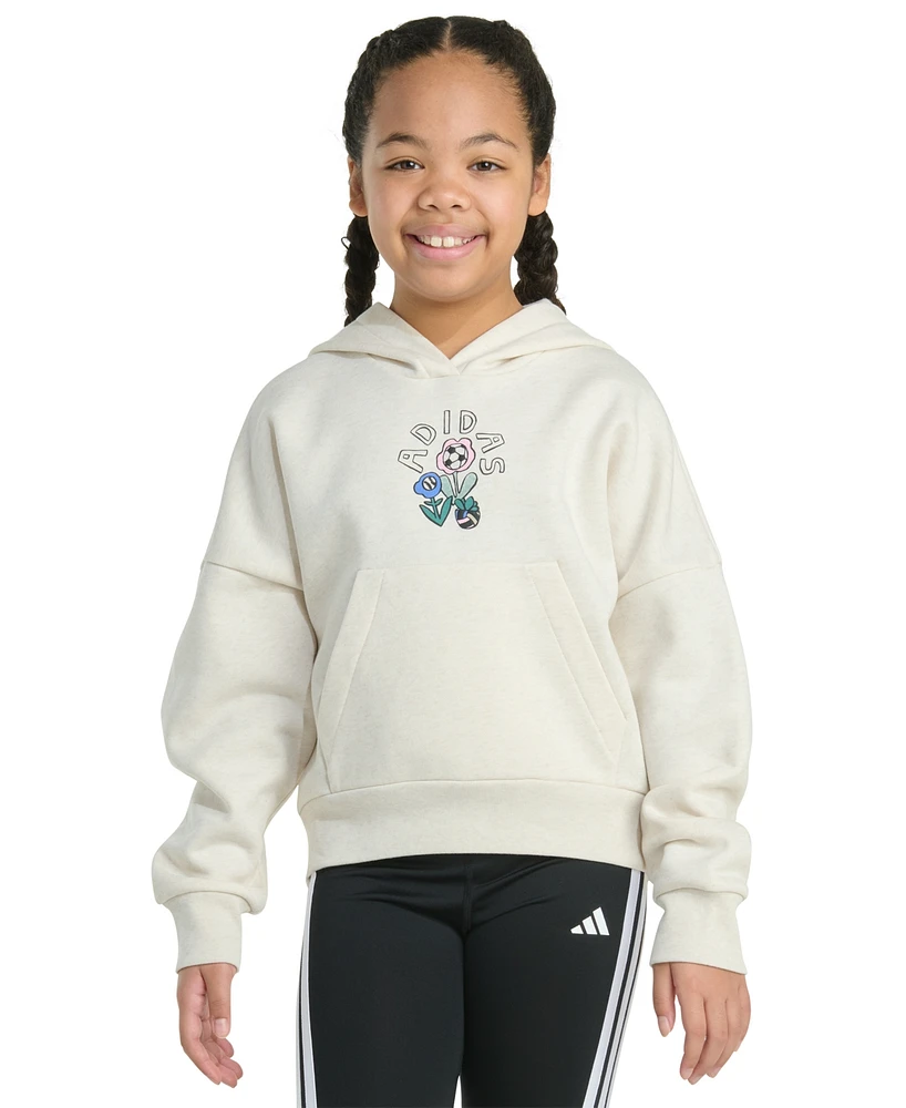 adidas Big Girls Long-Sleeve Heather Multi Graphic Fleece Pullover Hoodie