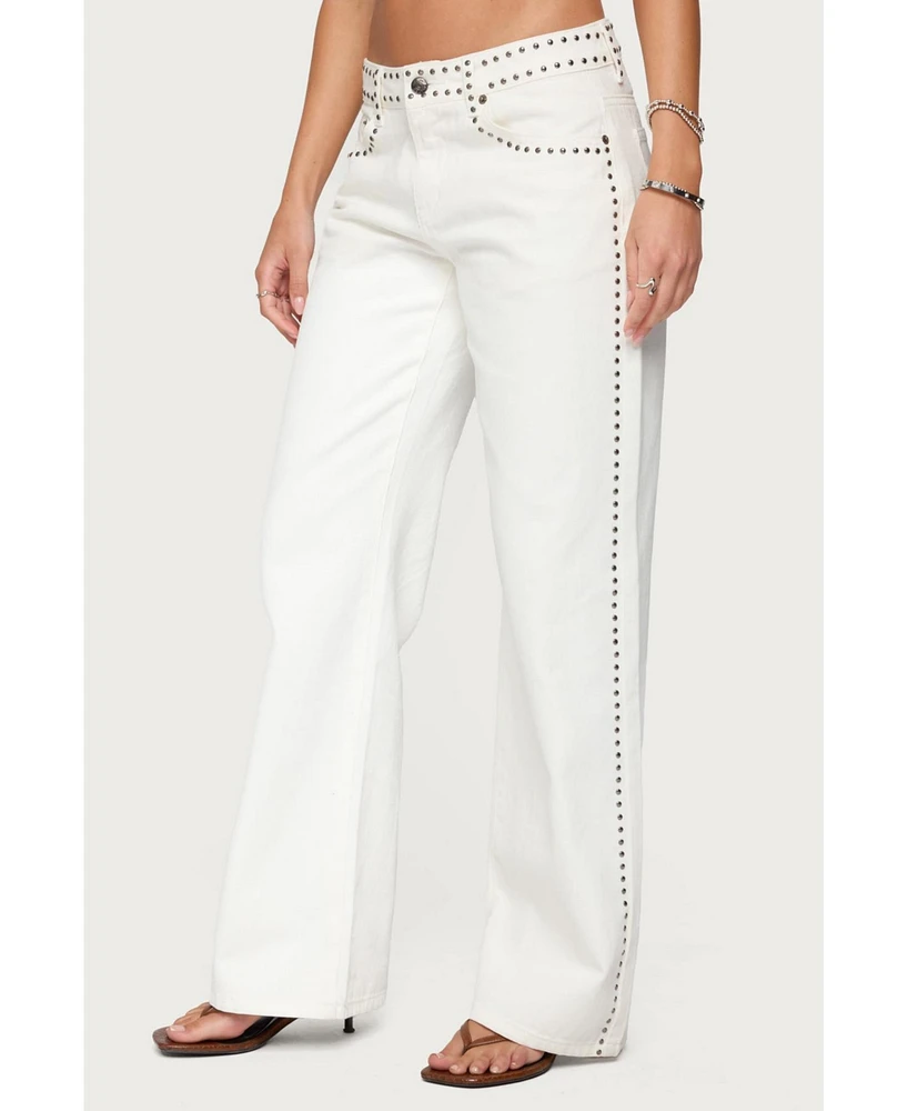 Edikted Women's Quincy Studded Low Rise Jeans