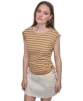 Dkny Jeans Petite Cotton Ruched Side-Tie Sleeveless Tee