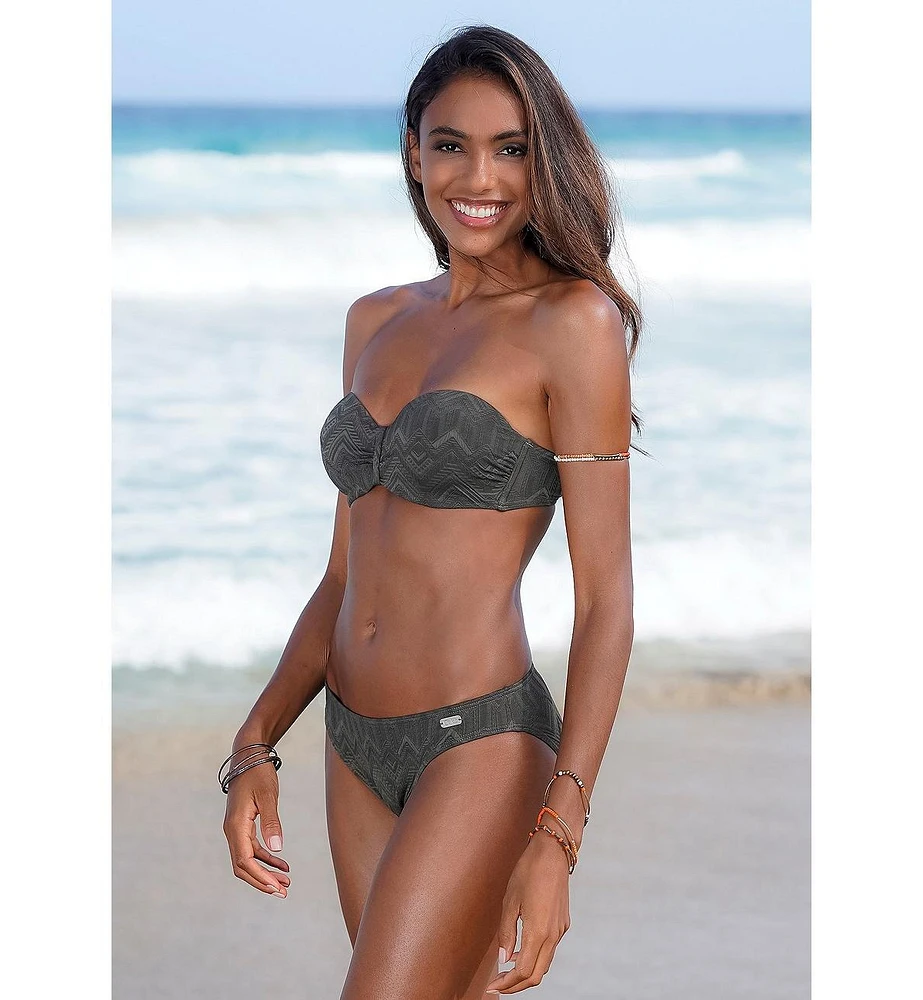 Lascana Women's Textured Bandeau Bikini Swimsuit Top Bra Sizing
