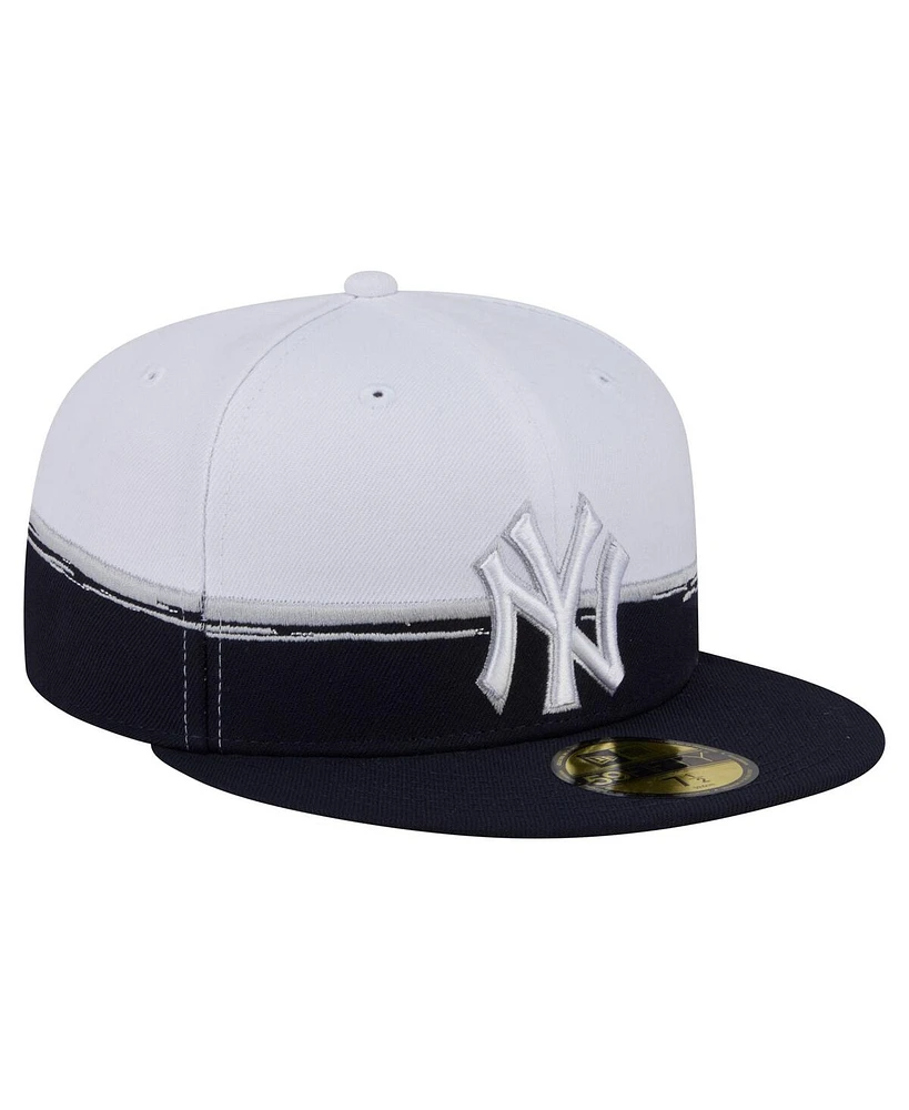 New Era Men's Navy/White York Yankees Paint Stroke 59FIFTY Fitted Hat