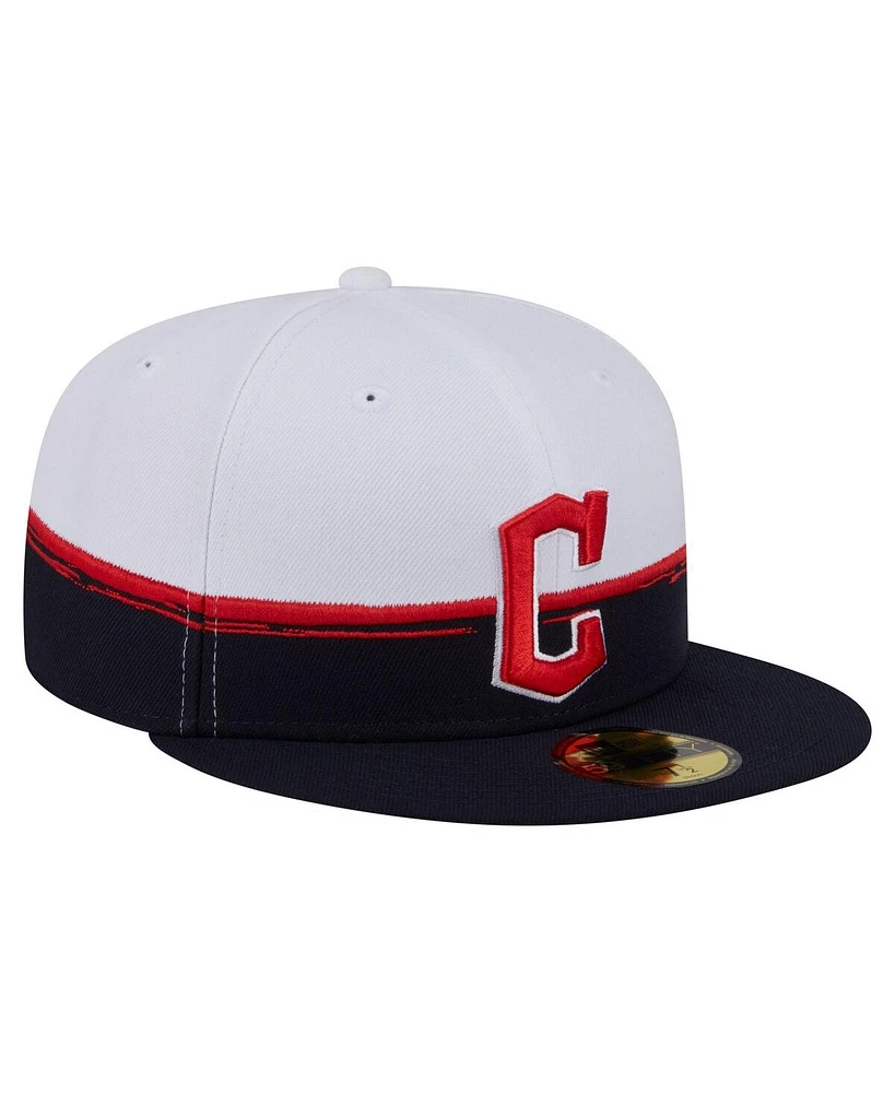 New Era Men's Navy/White Cleveland Guardians Paint Stroke 59FIFTY Fitted Hat