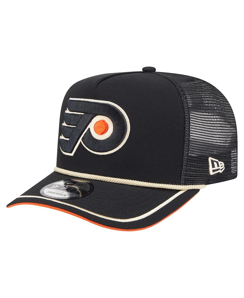 New Era Men's Black Philadelphia Flyers Vintage Team Rope A-Frame 9FIFTY Snapback Hat