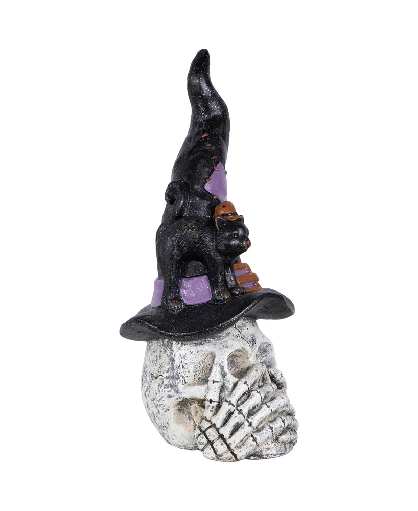 Northlight 22.75" Skull in Witch Hat with Cat Halloween Decoration