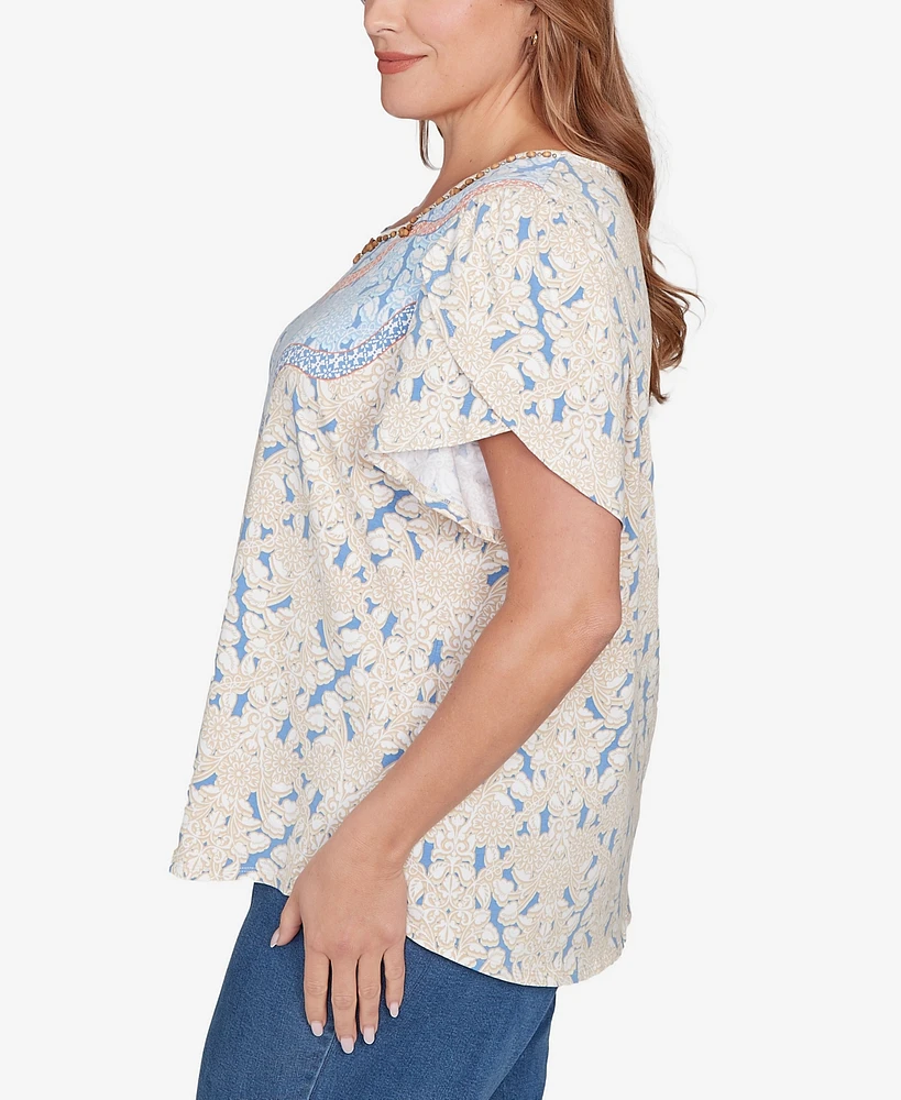 Ruby Rd. Plus Embellished Scallop Printed Top