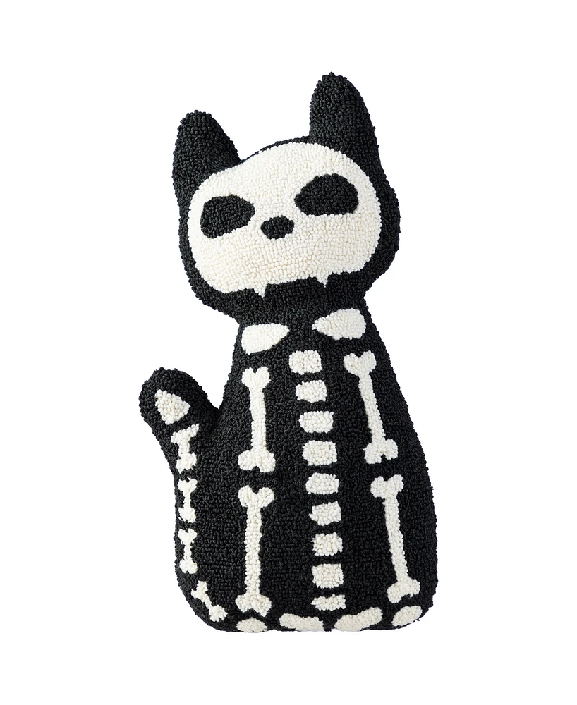 Glitzhome Halloween Hooked Skeleton Cat Shaped Decorative Pillow, 9" x 4"