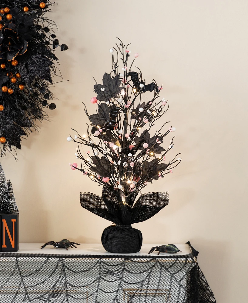 Glitzhome 20" Lighted Pink Halloween Berries Table Tree