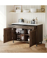 Homsee Marble patterned wooden multifunctional storage cabinet with two doors and two drawers, pantry