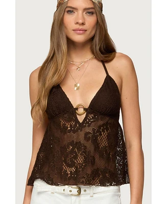 Edikted Women's Sheer Crochet Babydoll Halter Top