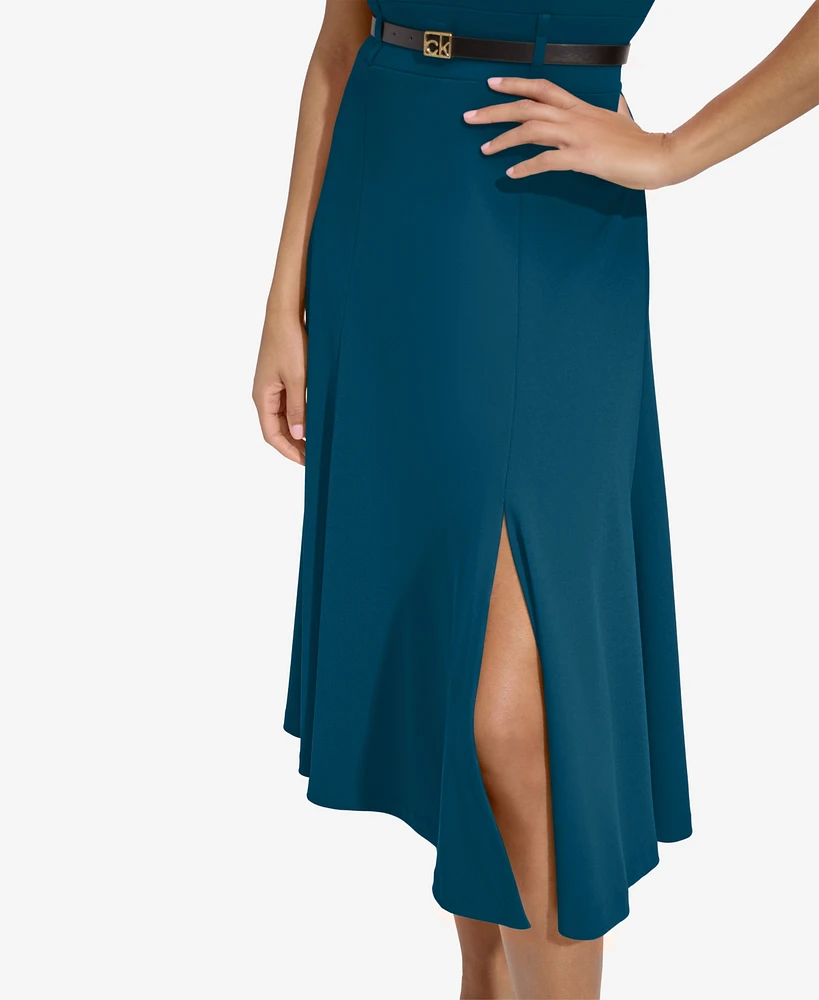 Calvin Klein Women's Short-Sleeve Belted Fit & flare Dress