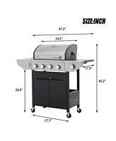 Mondawe Stainless Steel 5-Burner 46,500 Btu Propane Gas Grill with Side Shelves, 4 Wheels