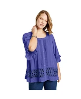 June + Vie Women's Lace-Trimmed Boho Blouse