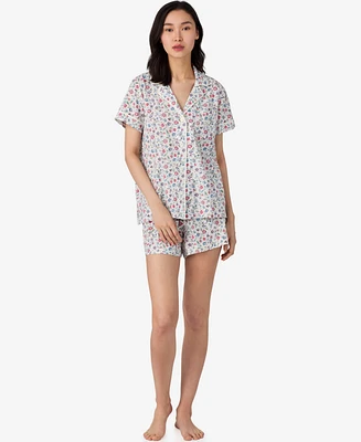 Lauren Ralph Short Sleeve Notch Collar Boxer Pajama Set