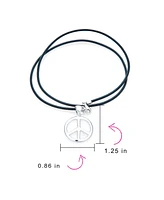 Bling Jewelry Peace Sign Pendant Necklace Black Leather Cord Sterling Silver 18"