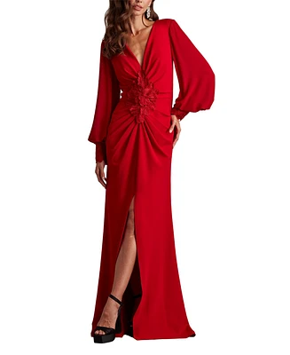Tadashi Shoji Women's Sahana Bishop Sleeve Plunge Gown