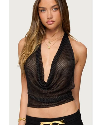 Edikted Women's Shiny Knit Cowl Neck Backless Top