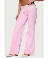 Edikted Women's Meshey Striped Fold Over Pants